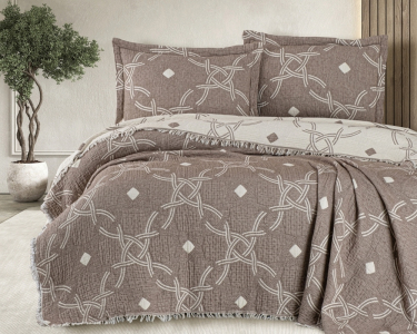 Турецкое муслиновое покрывало First Choice Blooming 240х260 с наволочками 50х70 Montela Brown