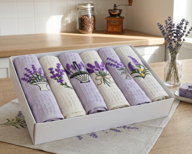 Набор полотенец кухонных Nilteks 6 штук 40х60 вафельные с вышивкой Lavanta