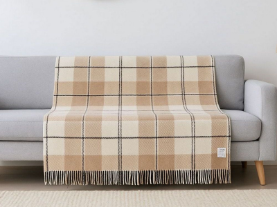 Плед шерстяной Vladi Эльф MASON бело-бежево-коричневый 140х200