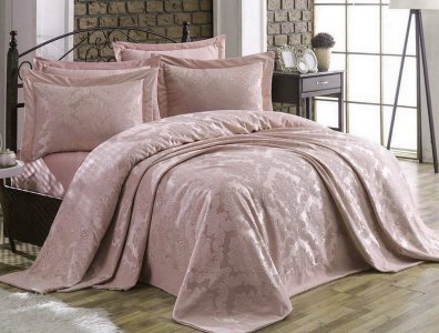 Покривало шенілове Gardines 240х260 Ezgi пудра з наволочками 50х70