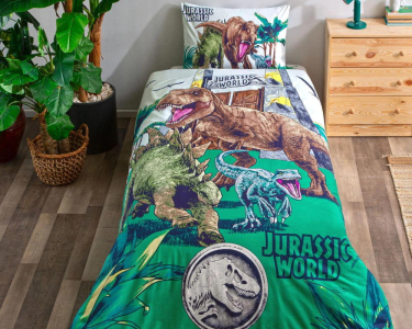 Дитяча постільна білизна ТАС Disney ранфорс 160х220 см Jurassic World Forest з простирадлом на резинці 100 х 200 см
