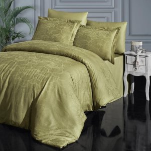 Турецька постільна білизна First Choice жаккард Bamboo Sasha Yesil євро