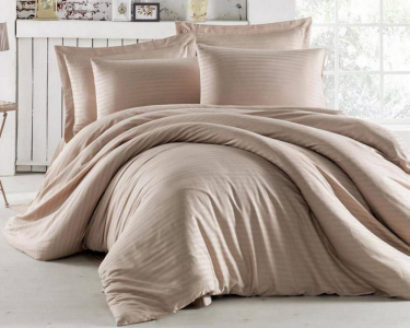 Турецкое постельное белье Charlotte Stripe Satin 200х220 Cappuccino евро с простынью на резинке 160х200х30см
