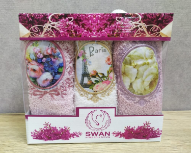 Набір рушників кухонних Swan 3 штуки 30х50 махрові з вишивкою Париж