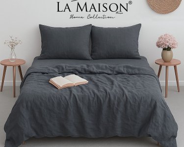 Турецкое постельное белье из вареного хлопка La Maison Stonewashed Ranforse 200 х 220 см Mariella Charcoal