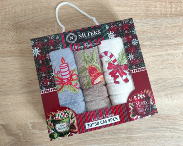 Набір новорічних рушників Nilteks 3 штуки 30х50 Merry Christmas 3