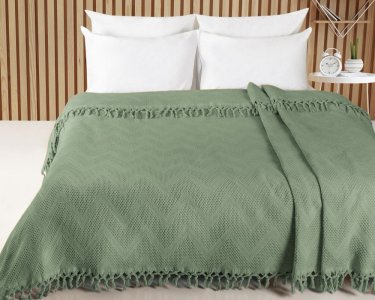 Турецкое жаккардовое покрывало Saheser Zick - Zack 180×220 см Yesil