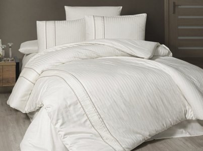 Турецька постільна білизна First Choice De Luxe сатин Alfa cream євро