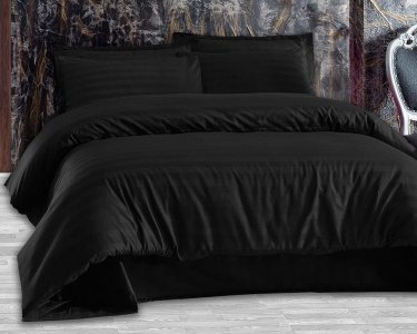 Турецька постільна білизна Altinbasak сатин-страйп 200 х 220 см Always Siyah