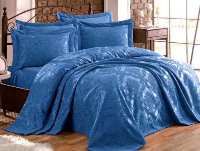 Покривало шенілове Gardines 240х260 Ezgi синє з наволочками 50х70