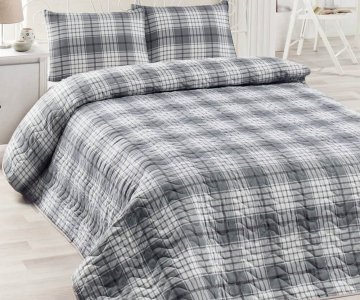 Покривало стьобане Eponj Home Burberry Siyah 160х220 з наволочкою 50х70