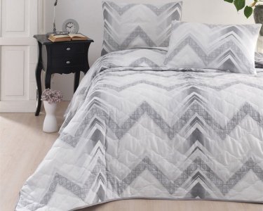 Покривало стьобане двостороннє EnLora Home ранфорс Baskili Gray Gri 225х240 з наволочками 50х70