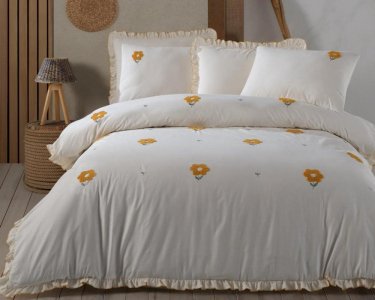 Турецька постільна білизна із вареної бавовни Saheser Stonewashed Ranforse 200 х 220 см Florita Yellow