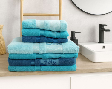 Набор турецких бамбуковых махровых полотенец Zeron 3 штуки 50х90 + 3 штуки 70х140 Aynali Agac Bamboo 15835 бирюзовый