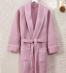 Халат вафельний з кантом ZERON EXCLUSIVE pike bornoz Gul kurusu L