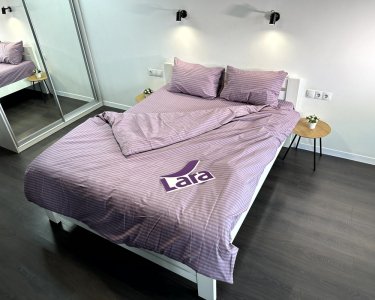 Постільна білизна LARA бязь-страйп Sea fog d11254e160 з простирадлом на резинці 160х200х25 євро 200х220 см