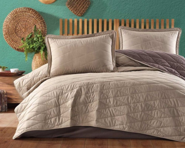 Турецьке стьобане покривало Clasy 180 x 240 см Lorna Bej з наволочкою 50х70