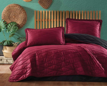 Турецьке стьобане покривало Clasy 180 x 240 см Lorna Bordo з наволочкою 50х70