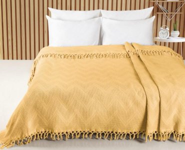 Турецкое жаккардовое покрывало Saheser Zick - Zack 180×220 см Sari