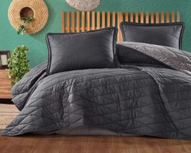 Турецьке стьобане покривало Clasy 180 x 240 см Lorna Antrasit з наволочкою 50х70