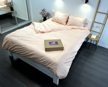 Постельное белье LARA сатин-страйп LUX pudra d13252е180 с простынью на резинке 180х200х25 евро