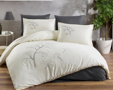 Постільна білизна Zeron сатин De luxe Exclusive з вишивкою Gevro Antrasit євро