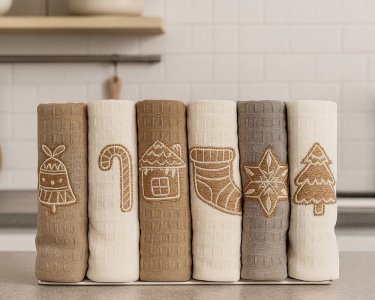 Набір новорічних рушників для кухні Nilteks 6 штук 40х60 вафельні з вишивкою Christmas 4