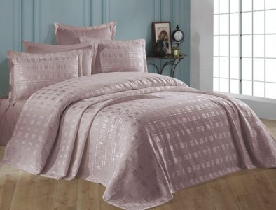 Покривало шенілове Gardines 240х260 Ekose Pudra з наволочками 50х70