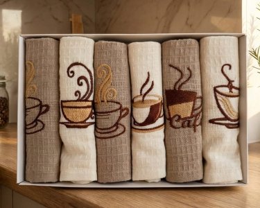 Набір рушників для кухні Nilteks 6 штук 40х60 вафельних з вишивкою Cafe