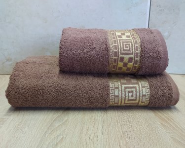 Набір турецьких махрових рушників Zeron 50х90+70х140 Dama Desen Dark Bej