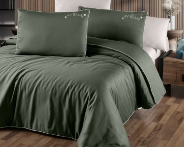 Турецкое постельное белье First Choice De Luxe сатин Dark Series Timeless Dark green евро
