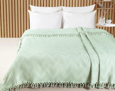 Турецкое жаккардовое покрывало Saheser Zick - Zack 180×220 см Mint