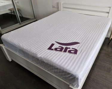 Простынь на резинке LARA сатин-страйп 2х2 белая 180х200х25