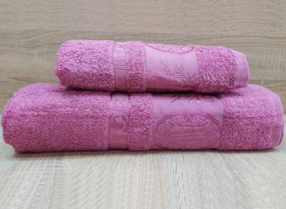 Набір турецьких бамбукових махрових рушників Zeron 50х90+70х140 Bamboo Agaс Desen рожевий 1