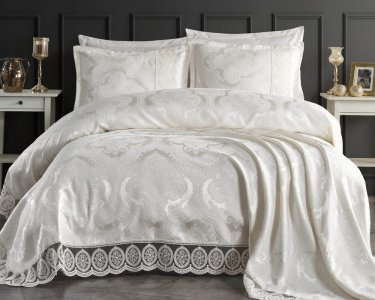 Покривало шенілове Modabox 240х260 Aybuke Krem з наволочками 50х70