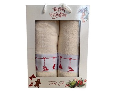 Набор новогодних полотенец Gulcan 50x90+70х140 Merry Christmas Decorations Beige