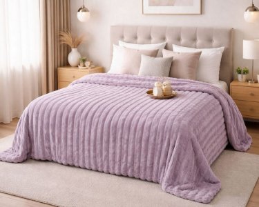 Плед-покрывало Koloco Королевский шарпей полоска 7 см 210х230 лиловый евро