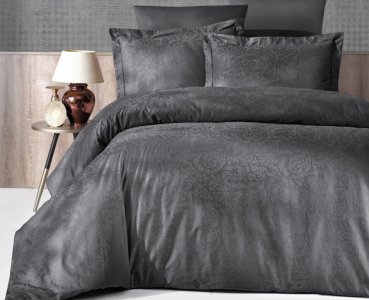 Турецька постільна білизна First Choice сатин-жаккард Tecna anthracite євро