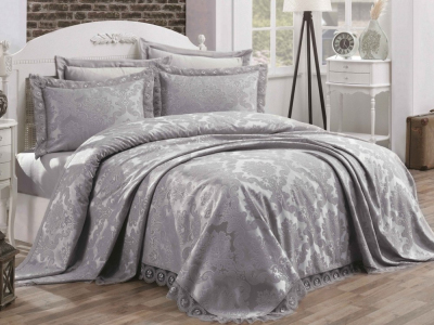 Покривало шенілове Gardines 240х260 Diana сіре з наволочками 50х70