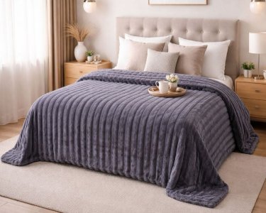 Плед-покрывало Koloco Королевский шарпей полоска 7 см 210х230 графит евро