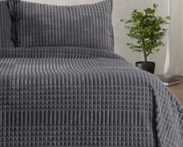 Турецьке велюрове покривало Merinos 220 x 240 см Modern Line Dark Grey з наволочками 50х70