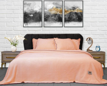 Плед-покривало турецьке ultra soft Zeron 220х240 з наволочками Зигзаг персик