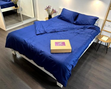 Постельное белье LARA сатин-страйп LUX dark blue d13211е евро