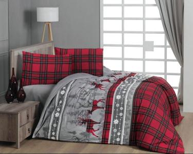 Турецька новорічна постільна білизна First Choice фланель Happiness red полуторна