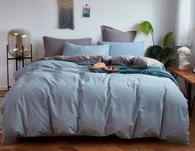 Постільна білизна Love You варена бавовна блакитний-сірий євро